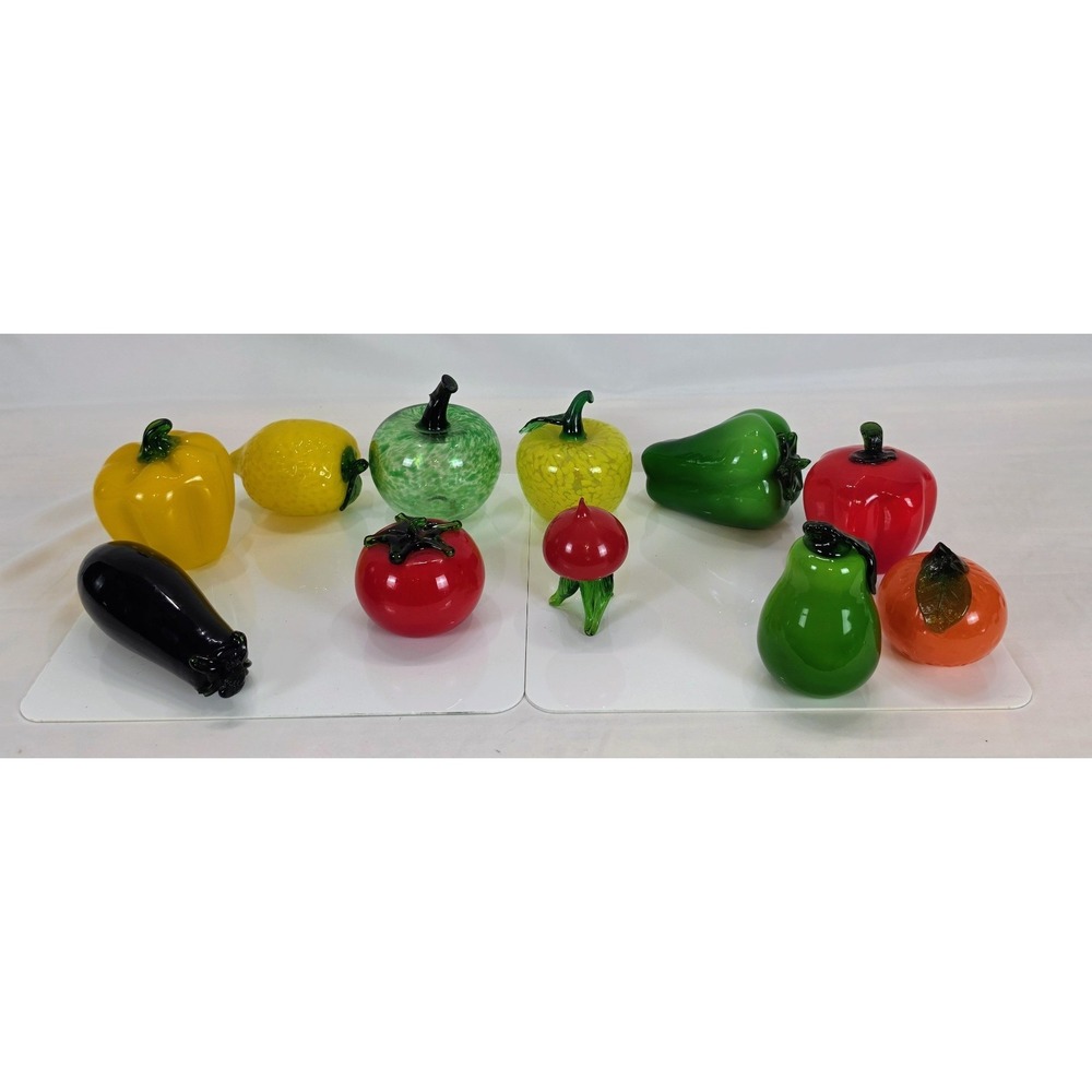 Vintage Murano Style Hand Blown Art Glass Fruit Vegetables Lot 11 Pc Display...